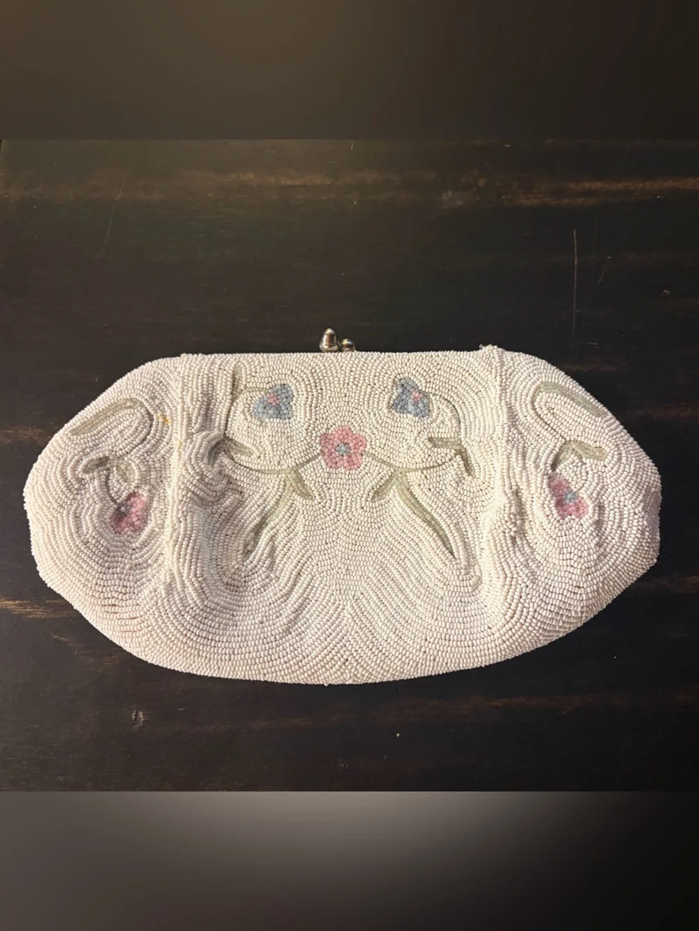 Floral Kisslock Microbeaded Clutch